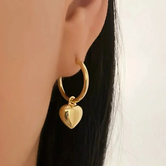 Jewelry - 925 Sterling Silver Heart Huggies Heart Hoop Earrings Chunky Hoop Earrings